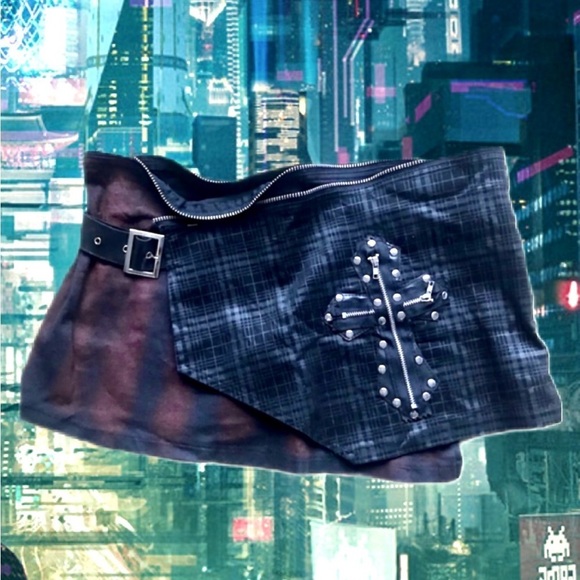 Vintage Dresses & Skirts - CYBER PUNK CROSS EMO MINI SKIRT Chrome hearts inspired